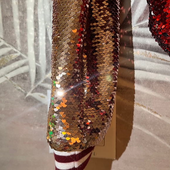 Sequin Bomber Jacket with Fur Accents - Picture 3 of 16